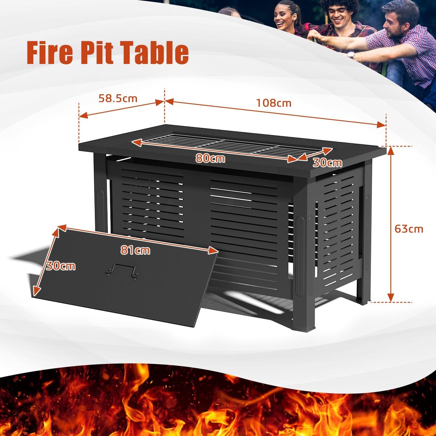 YODOLLA 43 Inch Metal Fire Pit Table Outdoor Fireplaces with Waterproof Cover,