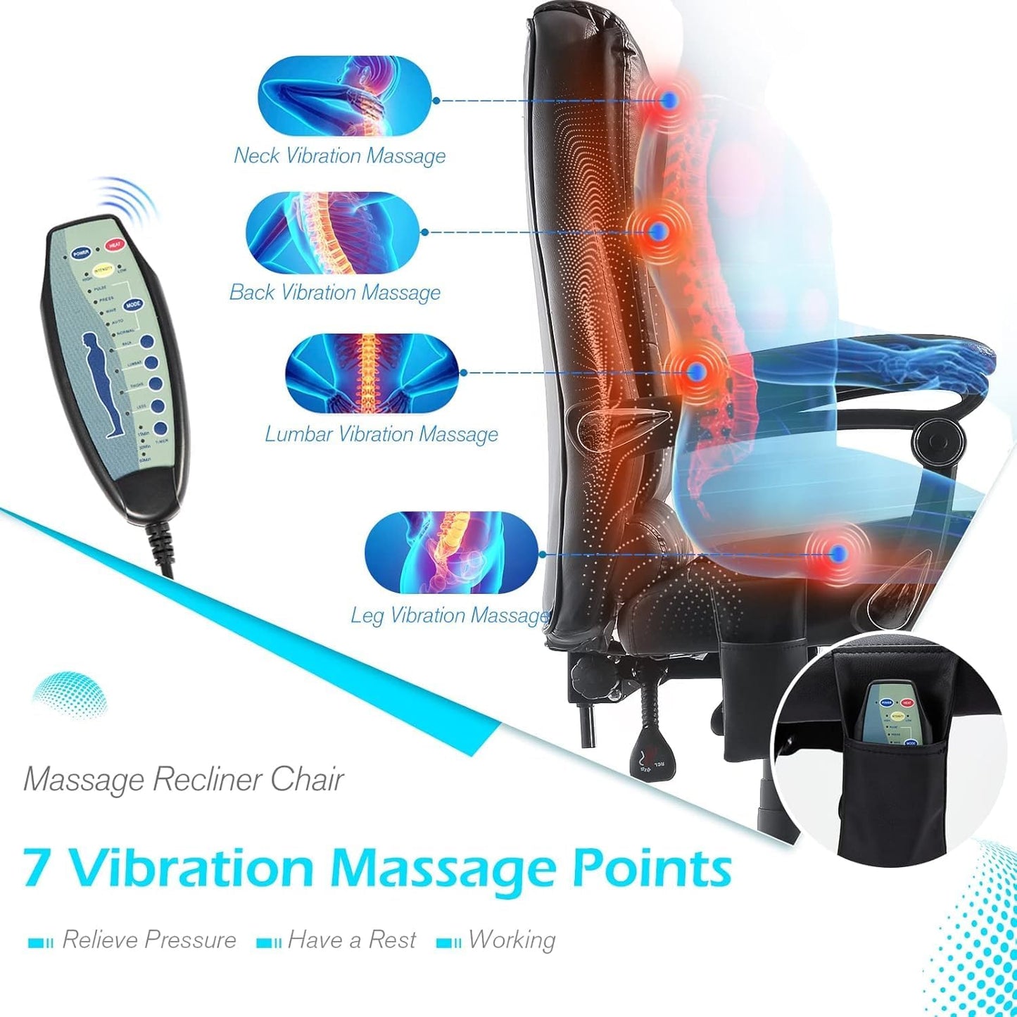 YODOLLA Adjustable Office Chair with Foot Rest, Heat and 7 Points Vibration Massage