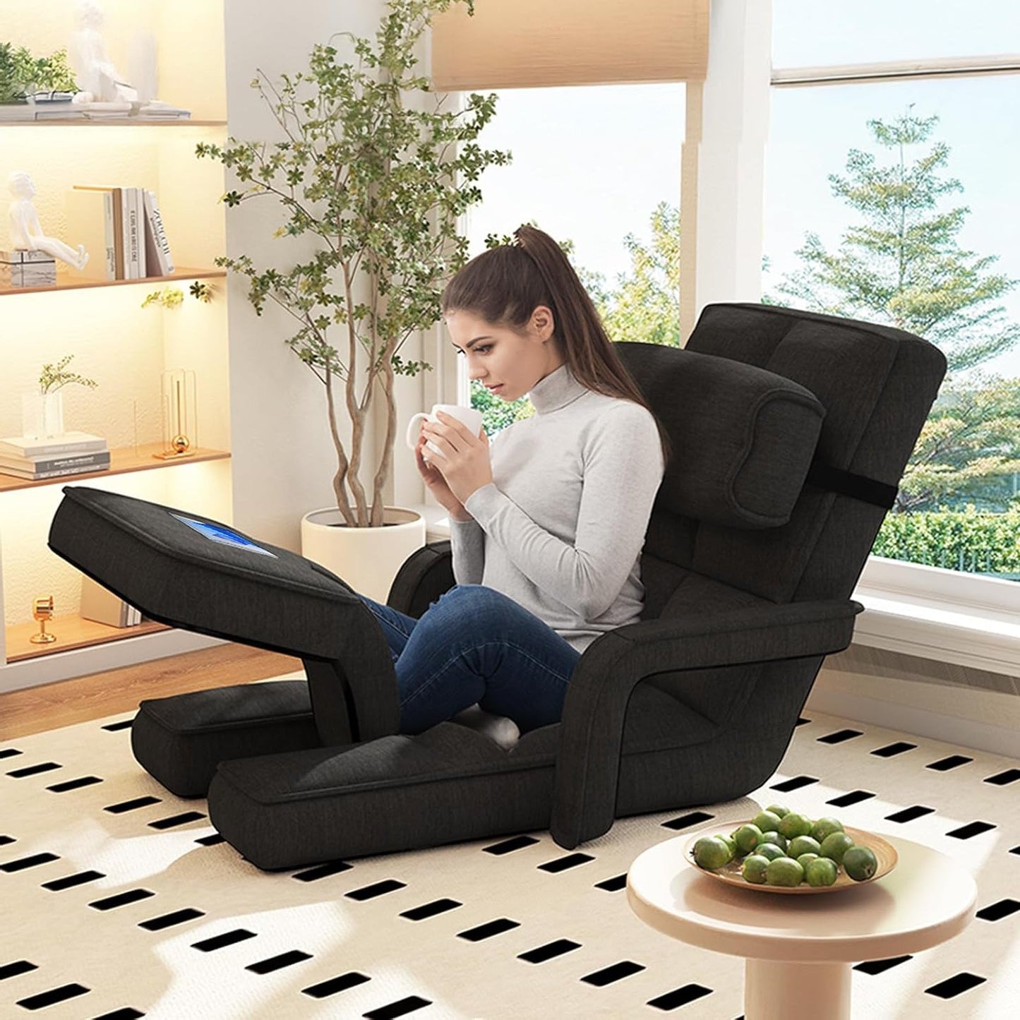 YODOLLA Folding Floor Chair, Small Sofa with Adjustable Backrest and Footrest