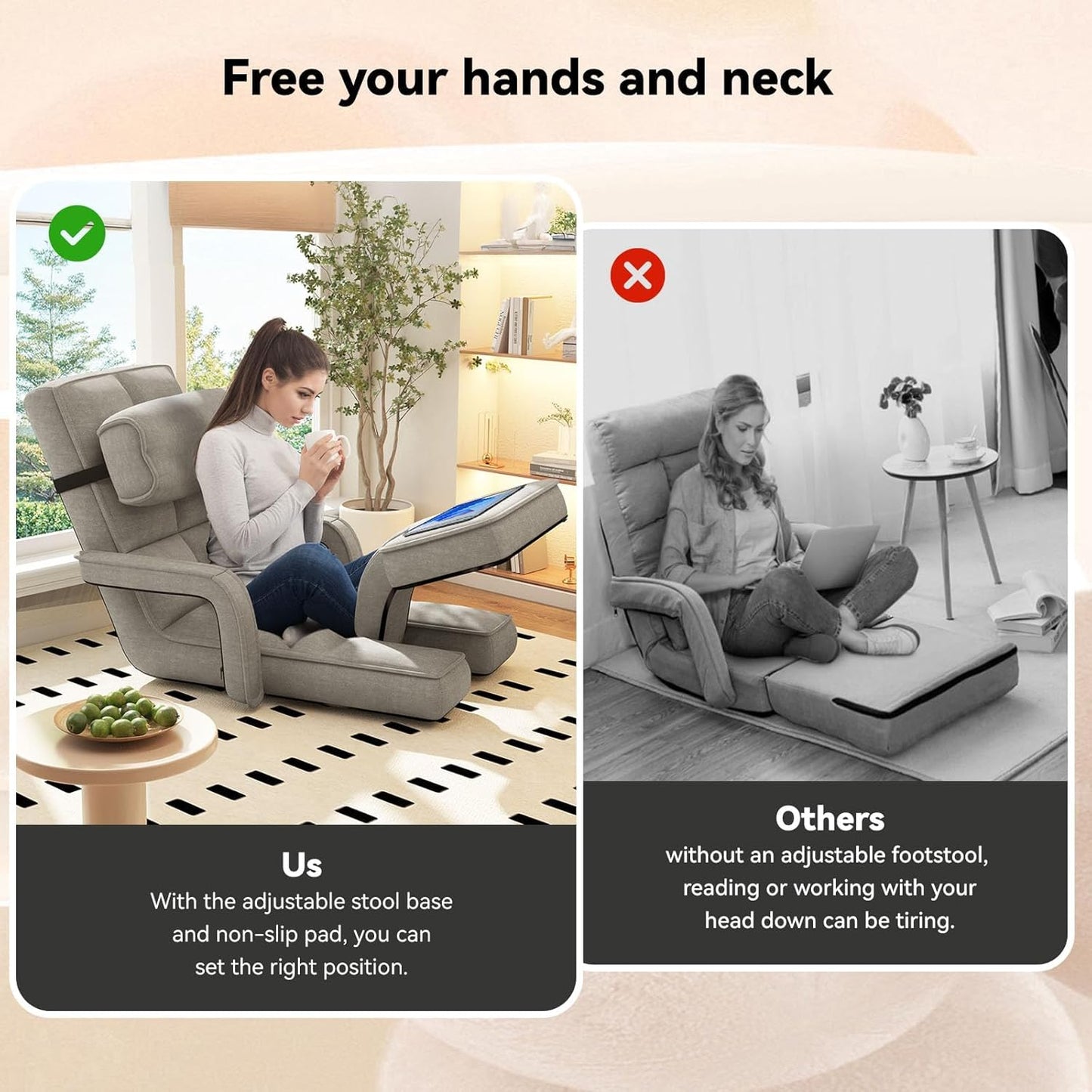 YODOLLA Folding Floor Chair, Small Sofa with Adjustable Backrest and Footrest