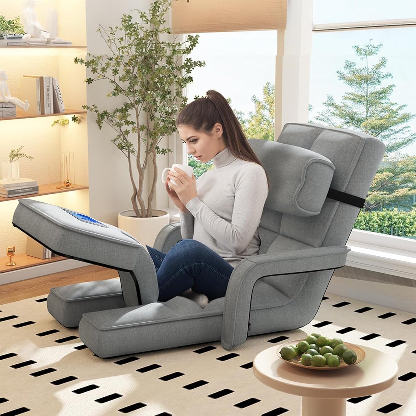 YODOLLA Folding Floor Chair, Small Sofa with Adjustable Backrest and Footrest
