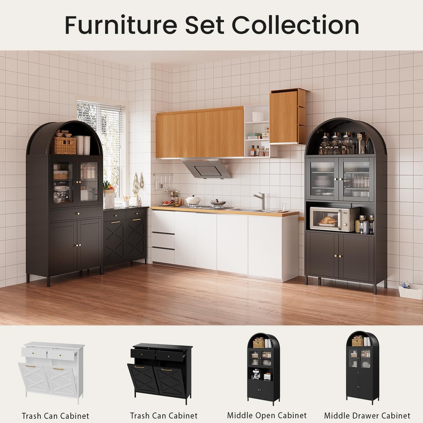 YODOLLA 73'' Arched Metal Bookshelf Display Cabinet