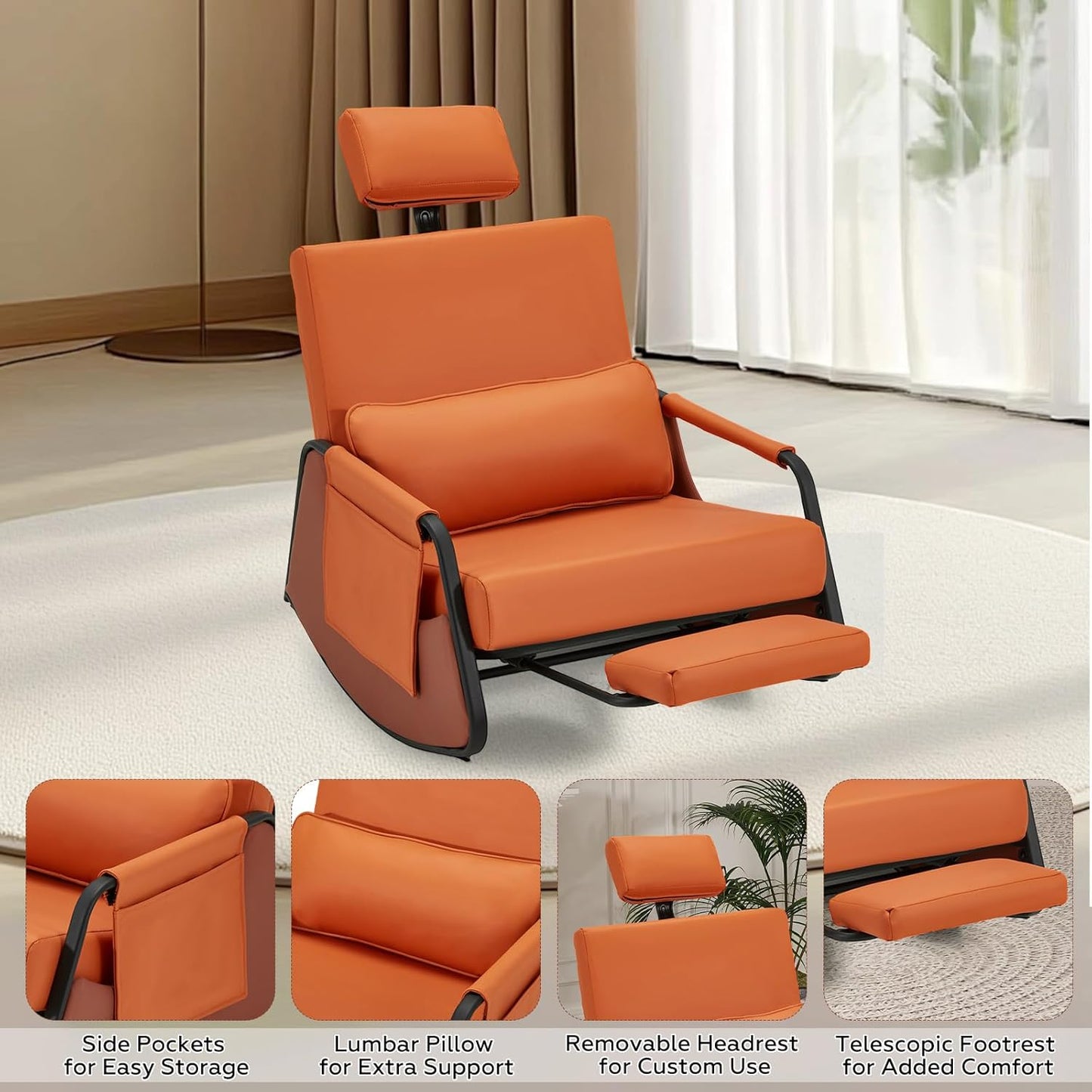 YODOLLA Rocking Chair with Retractable Footrest & Adjustable Backrest