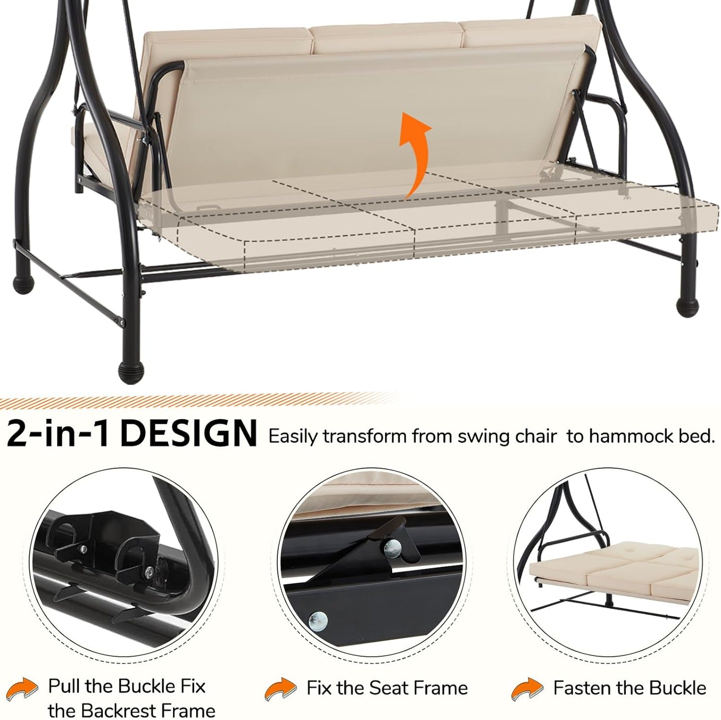 YODOLLA Outdoor Proch Swing Chair with Adjustable Backrest&Canopy