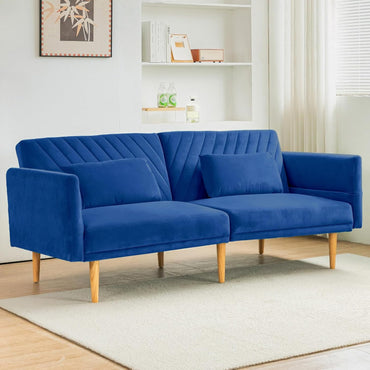 YODOLLA 77" Convertible Futon Sofa Bed 3-in-1 Sleeper Sofa Couch, Blue