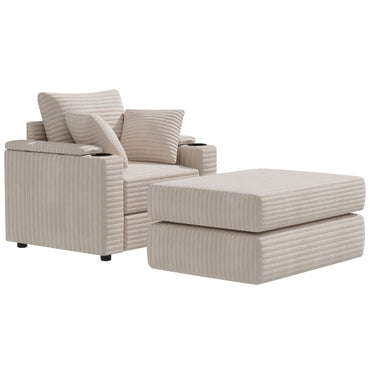 YODOLLA Oversized Chaise Lounge Chair, Lounge Chair Indoor with Ottoman, Beige