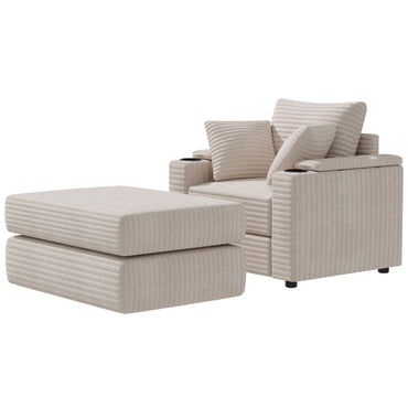YODOLLA Oversized Chaise Lounge Chair, Lounge Chair Indoor with Ottoman, Beige