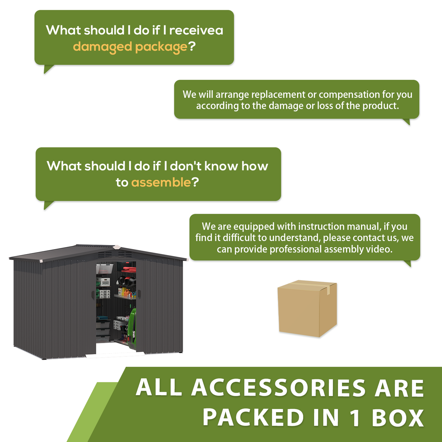 YODOLLA 6' x 8' Storage Shed with Sliding Door, Dark Grey