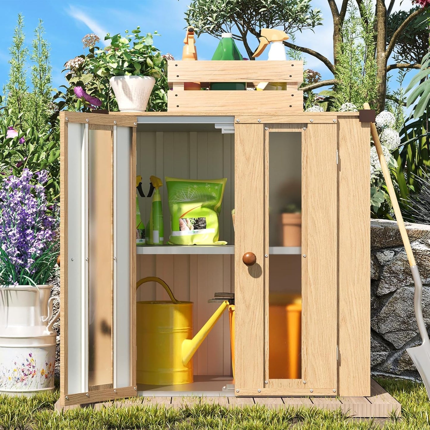YODOLLA Outdoor Storage Cabinet Waterproof with Shelves, Deck Box