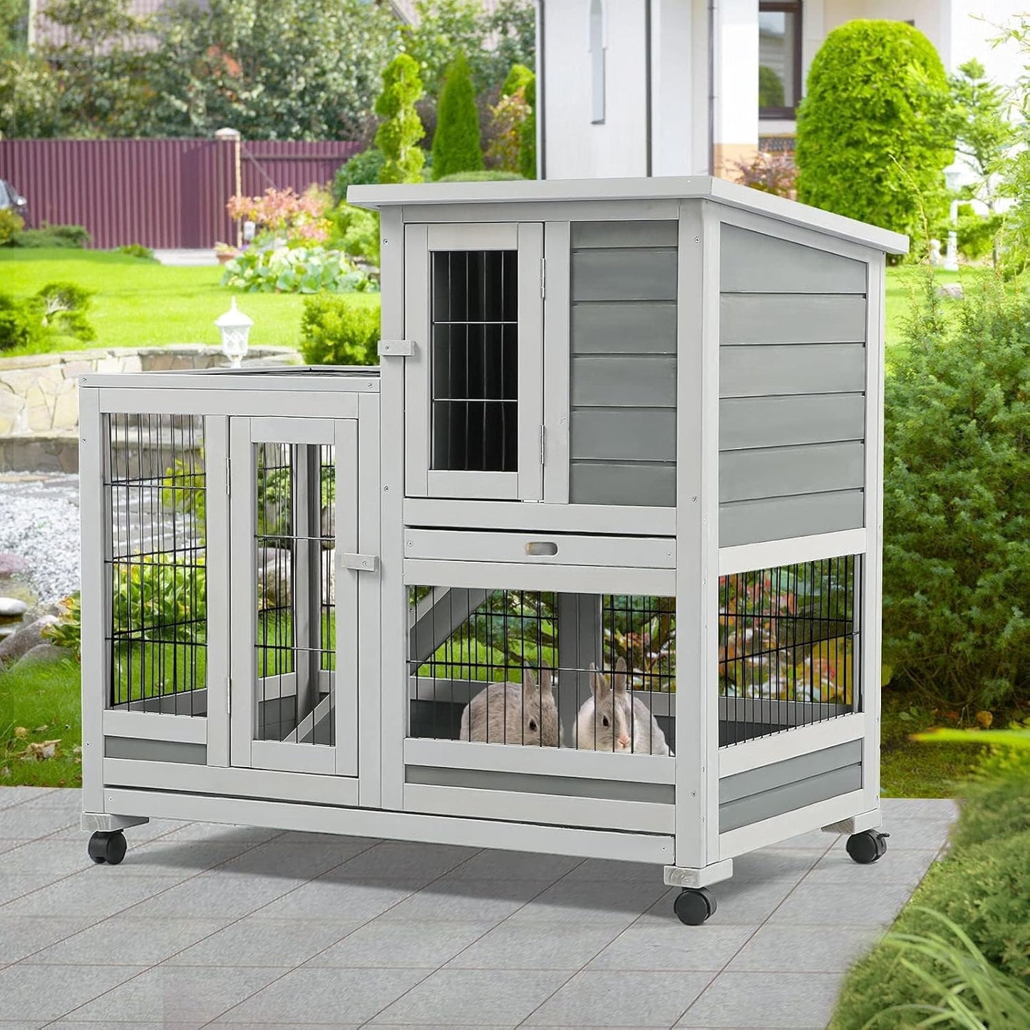 YODOLLA 37'' Rabbit Hutch Pet House Guinea Pig House Rabbit Cage