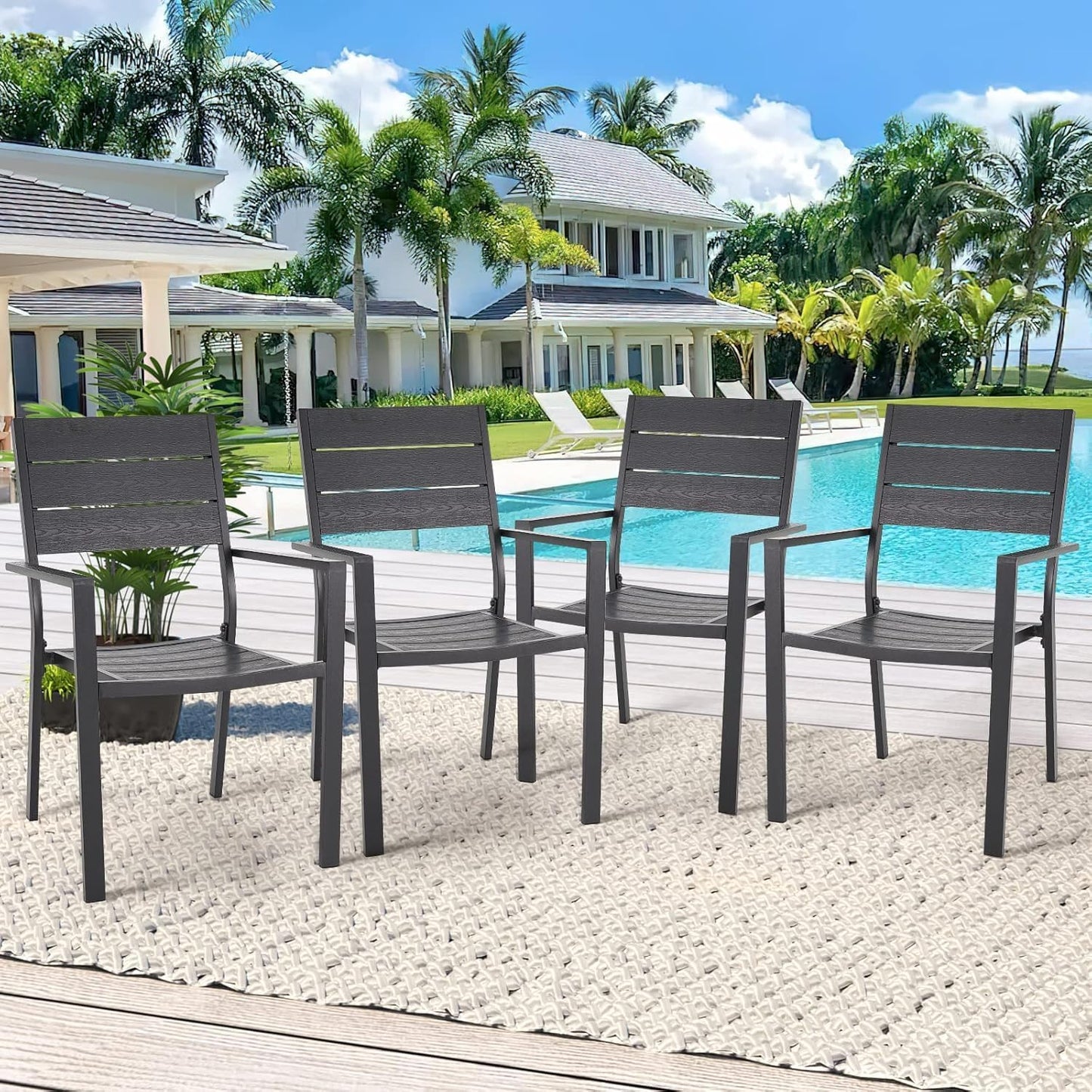 YODOLLA 4 Pieces Aluminum Frame Outdoor Dining Chairs
