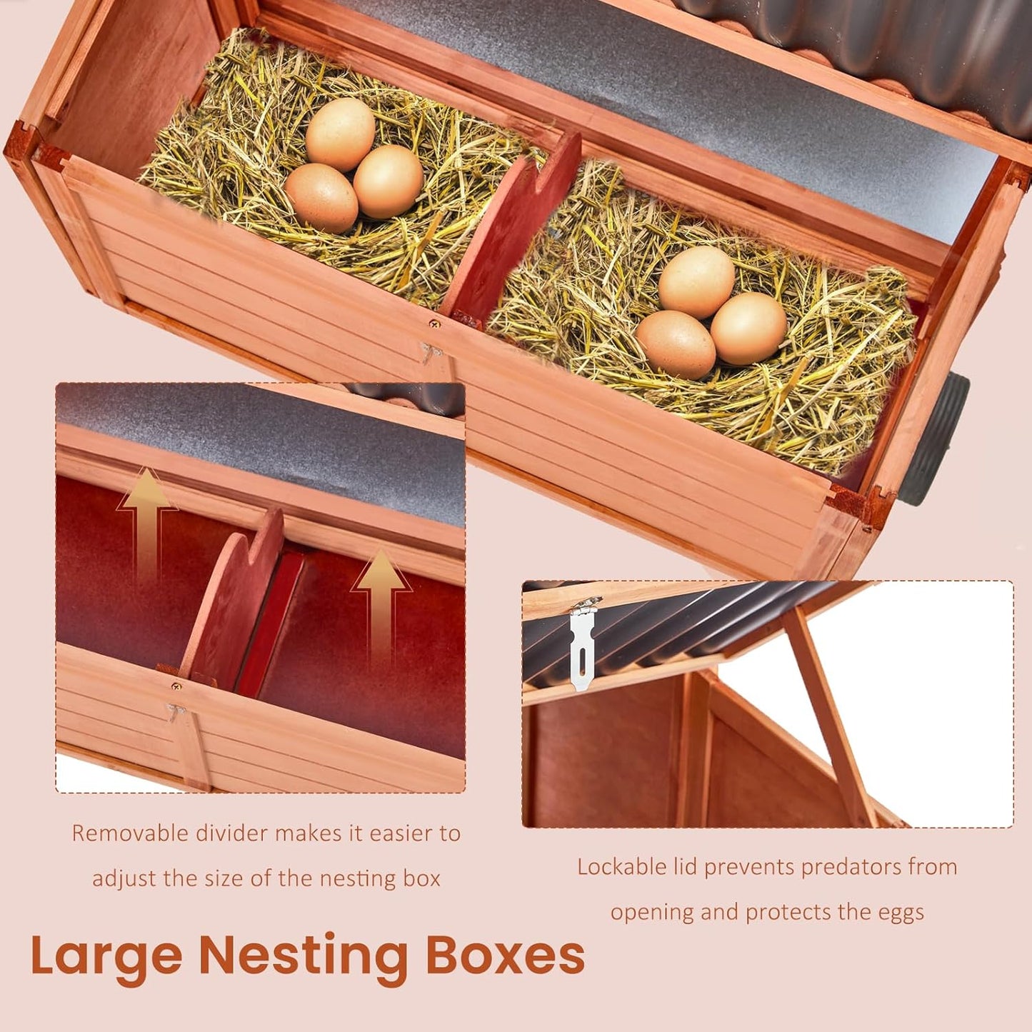 YODOLLA 95“ Wooden Chicken Coop Chicken Tractor Hen House, Natural Wood