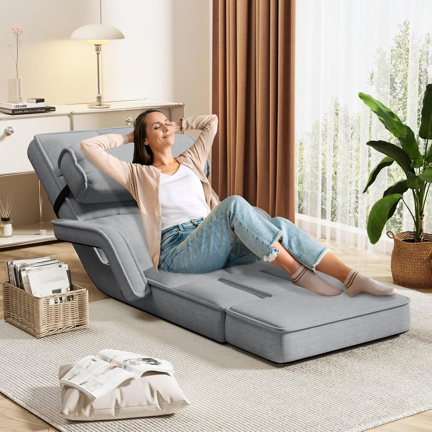 YODOLLA Folding Floor Chair, Small Sofa with Adjustable Backrest and Footrest