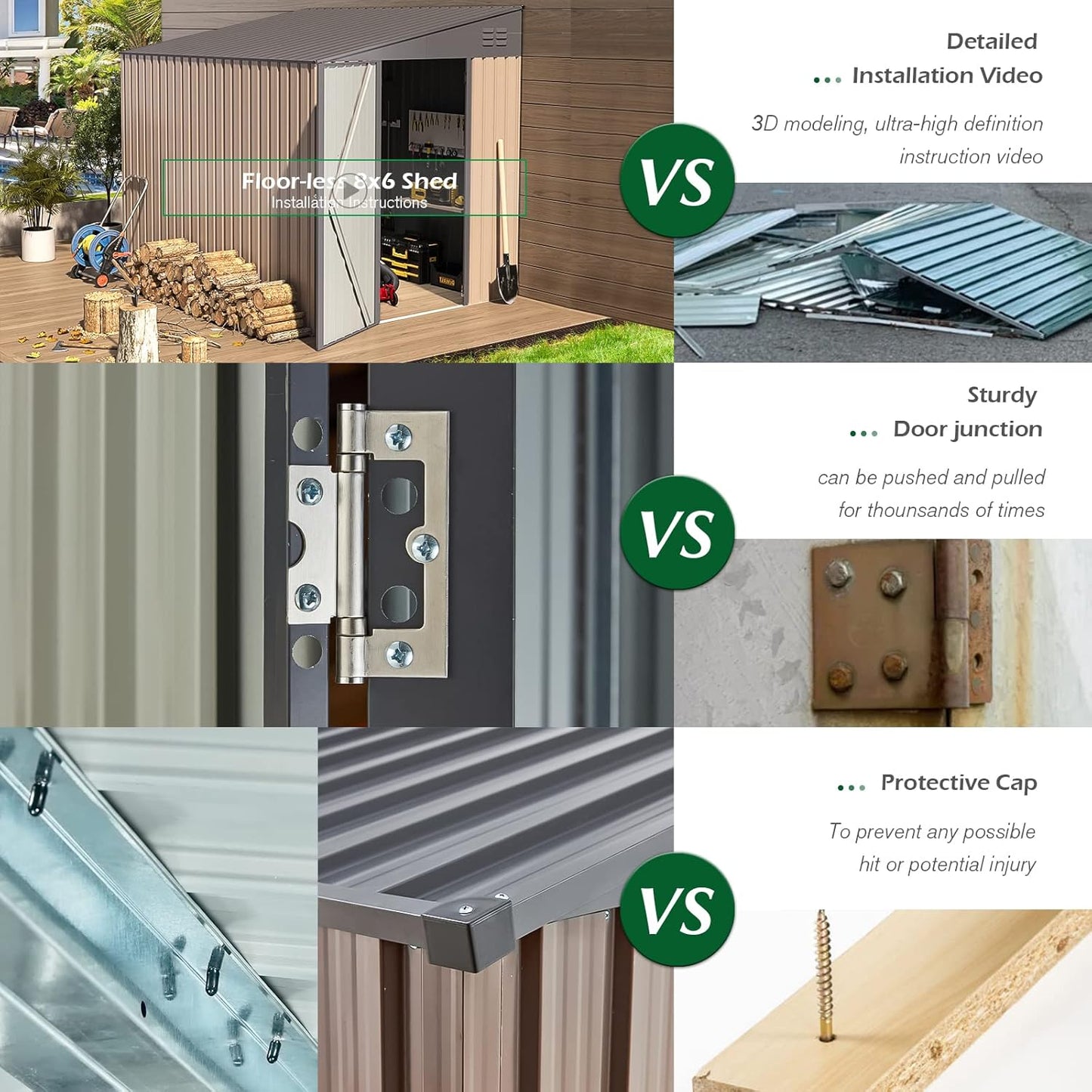 YODOLLA Outdoor 6' x 8' Metal Wall Side Lean to Storage Shed, Gray