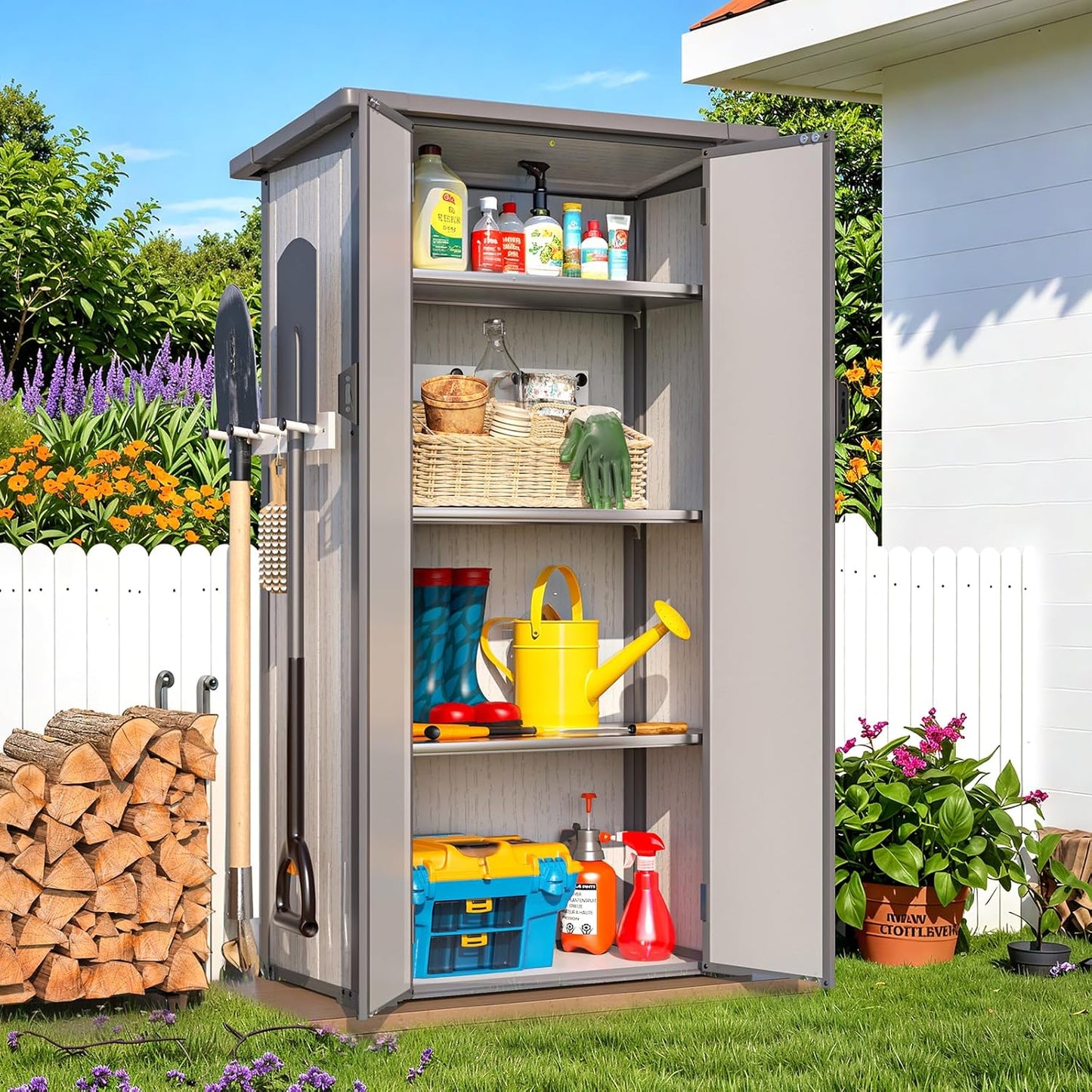YODOLLA Tall Resin Outdoor Storage Cabinet Waterproof with Adjustable Shelves