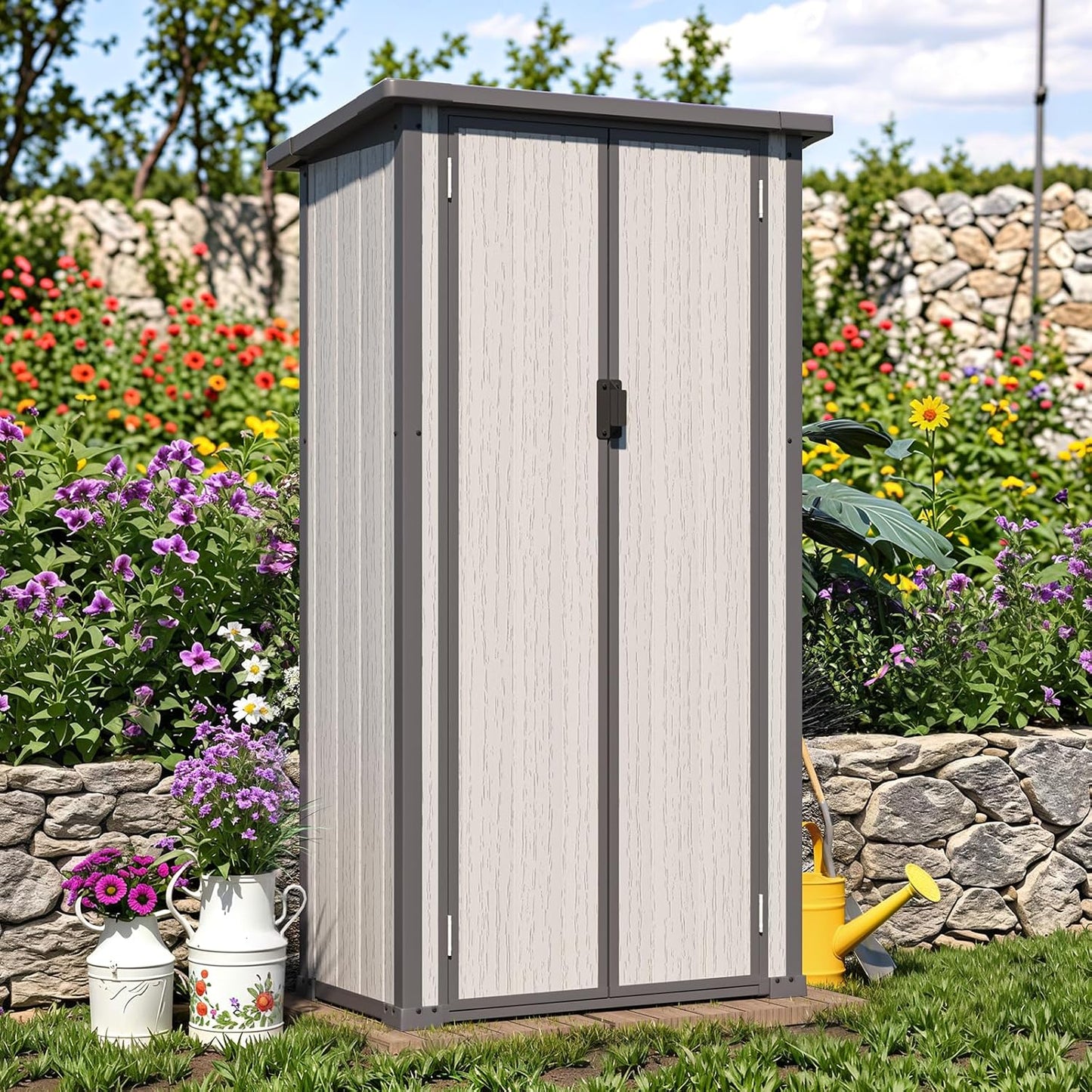 YODOLLA Tall Resin Outdoor Storage Cabinet Waterproof with Adjustable Shelves