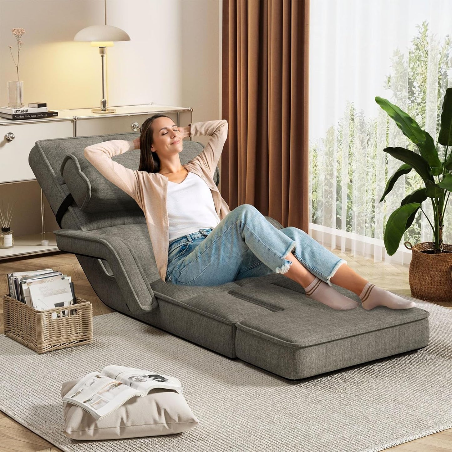 YODOLLA Folding Floor Chair, Small Sofa with Adjustable Backrest and Footrest