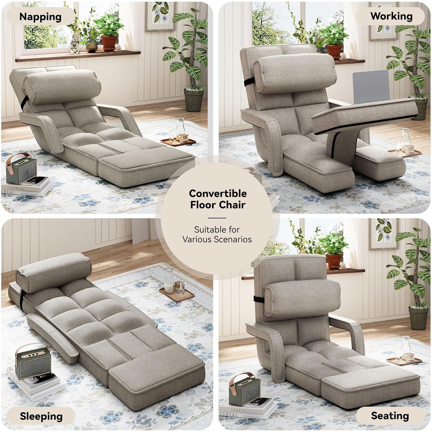 YODOLLA Folding Floor Chair, Small Sofa with Adjustable Backrest and Footrest
