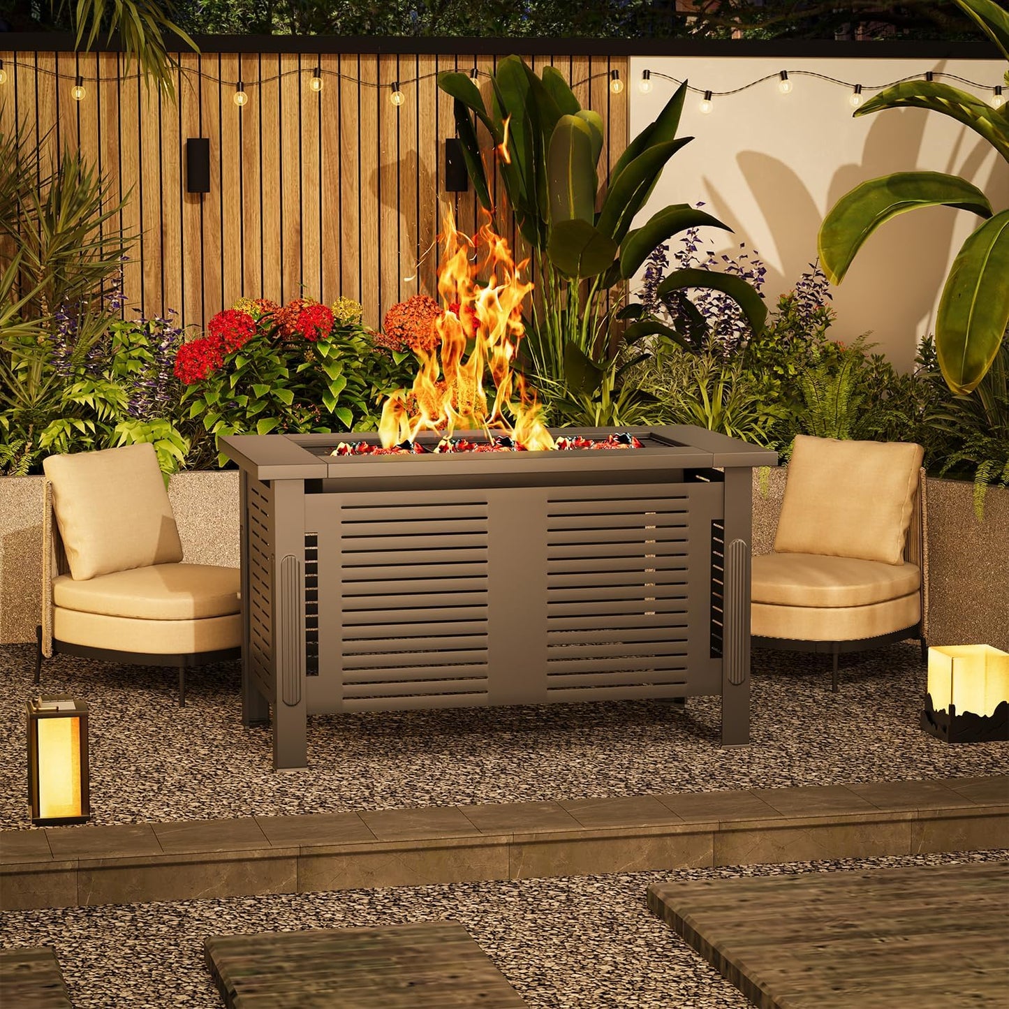YODOLLA 43 Inch Metal Fire Pit Table Outdoor Fireplaces with Waterproof Cover,