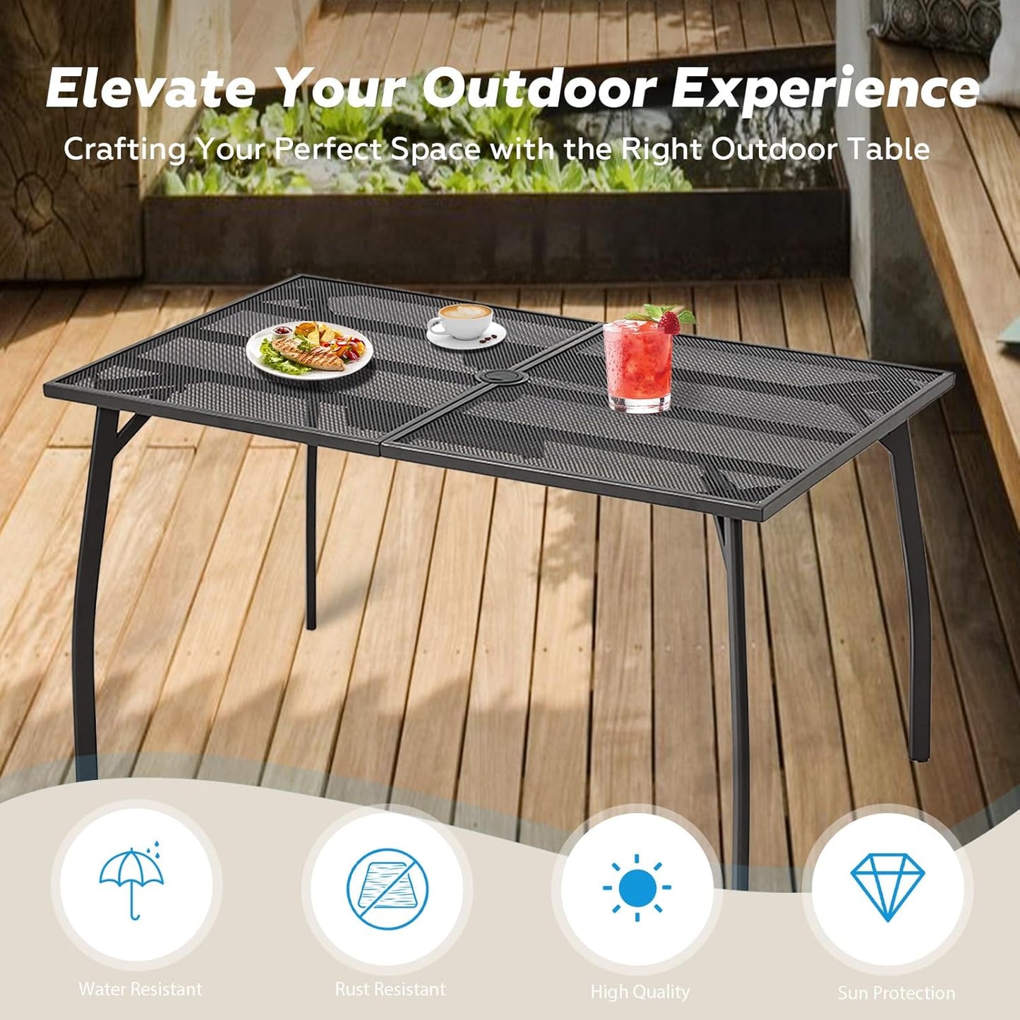 YODOLLA 51"x31" Outdoor Patio Dinning Table for 6 with 1.73" Umbrella Hole