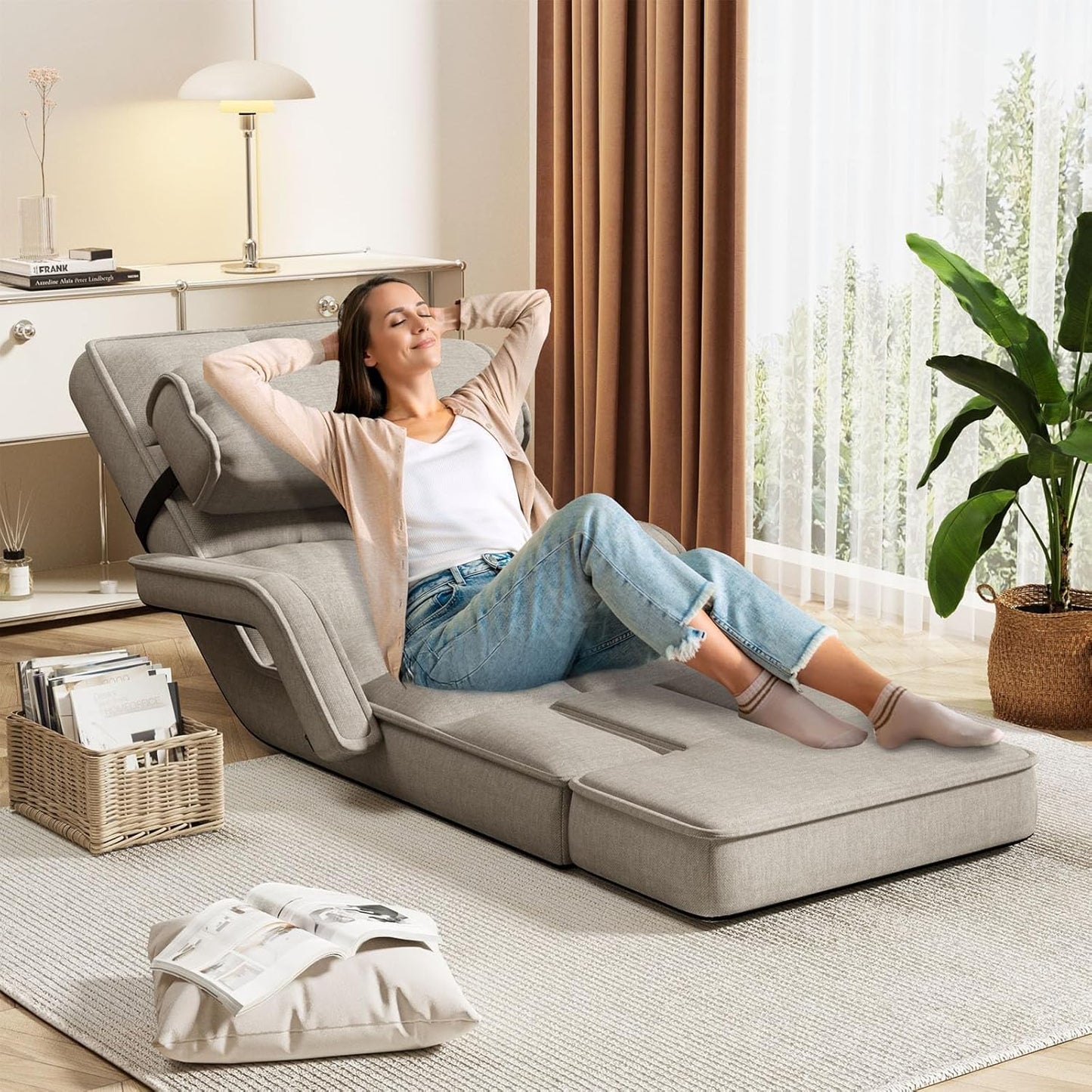 YODOLLA Folding Floor Chair, Small Sofa with Adjustable Backrest and Footrest