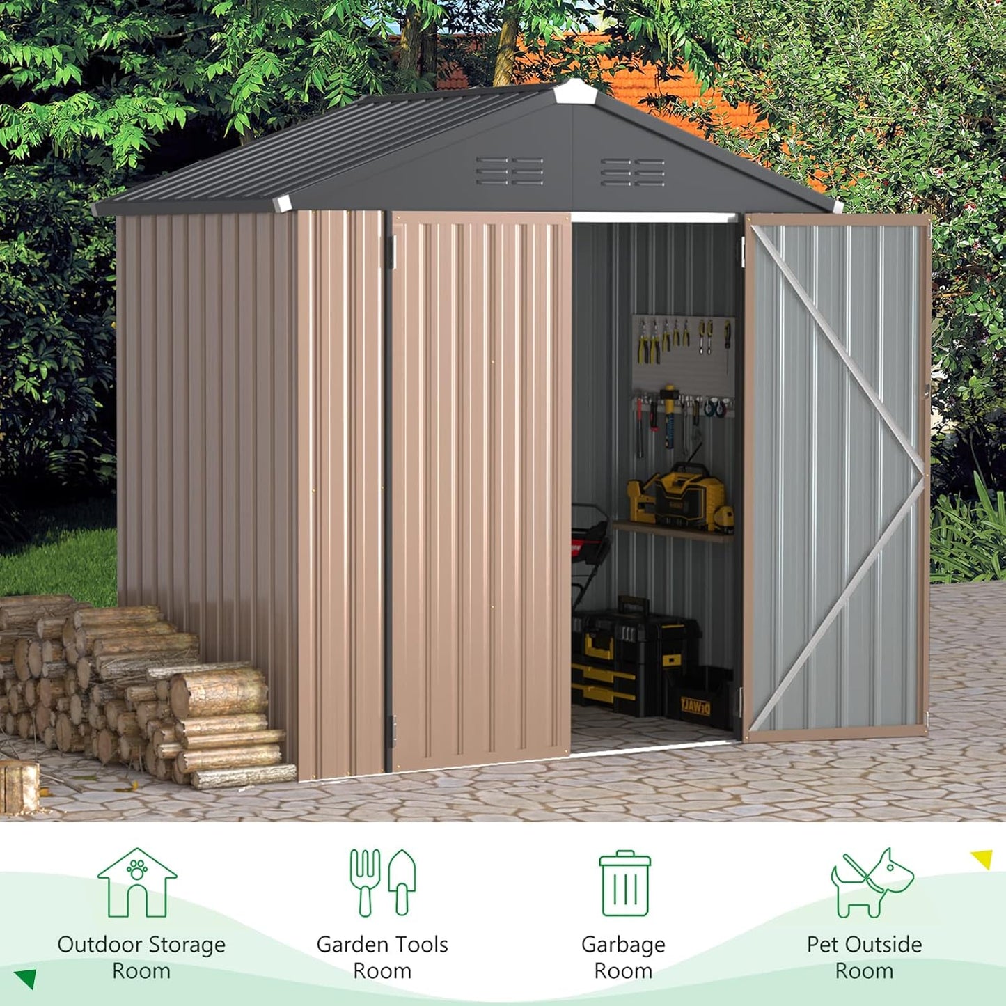 YODOLLA 6 x 4 FT Outdoor Storage Shed Lockable Bike Shed, Grey