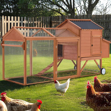 YODOLLA 95“ Wooden Chicken Coop Chicken Tractor Hen House, Natural Wood