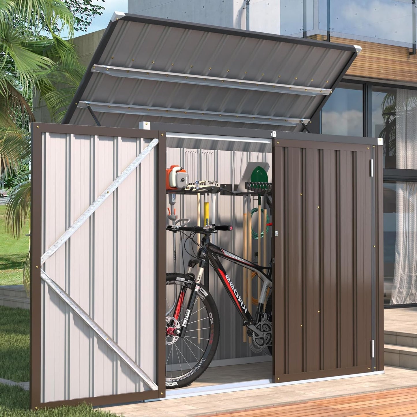 YODOLLA 46 Cu.Ft Outdoor Horizontal Storage Shed, Brown