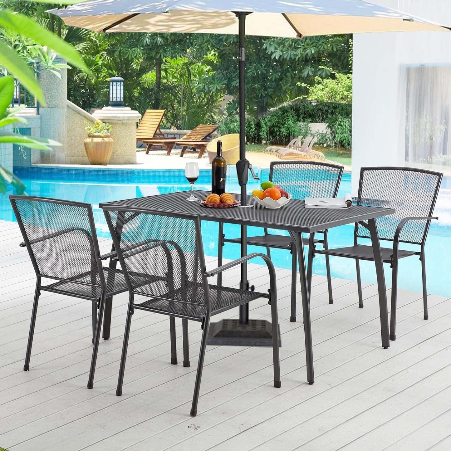 YODOLLA 51"x31" Outdoor Patio Dinning Table for 6 with 1.73" Umbrella Hole