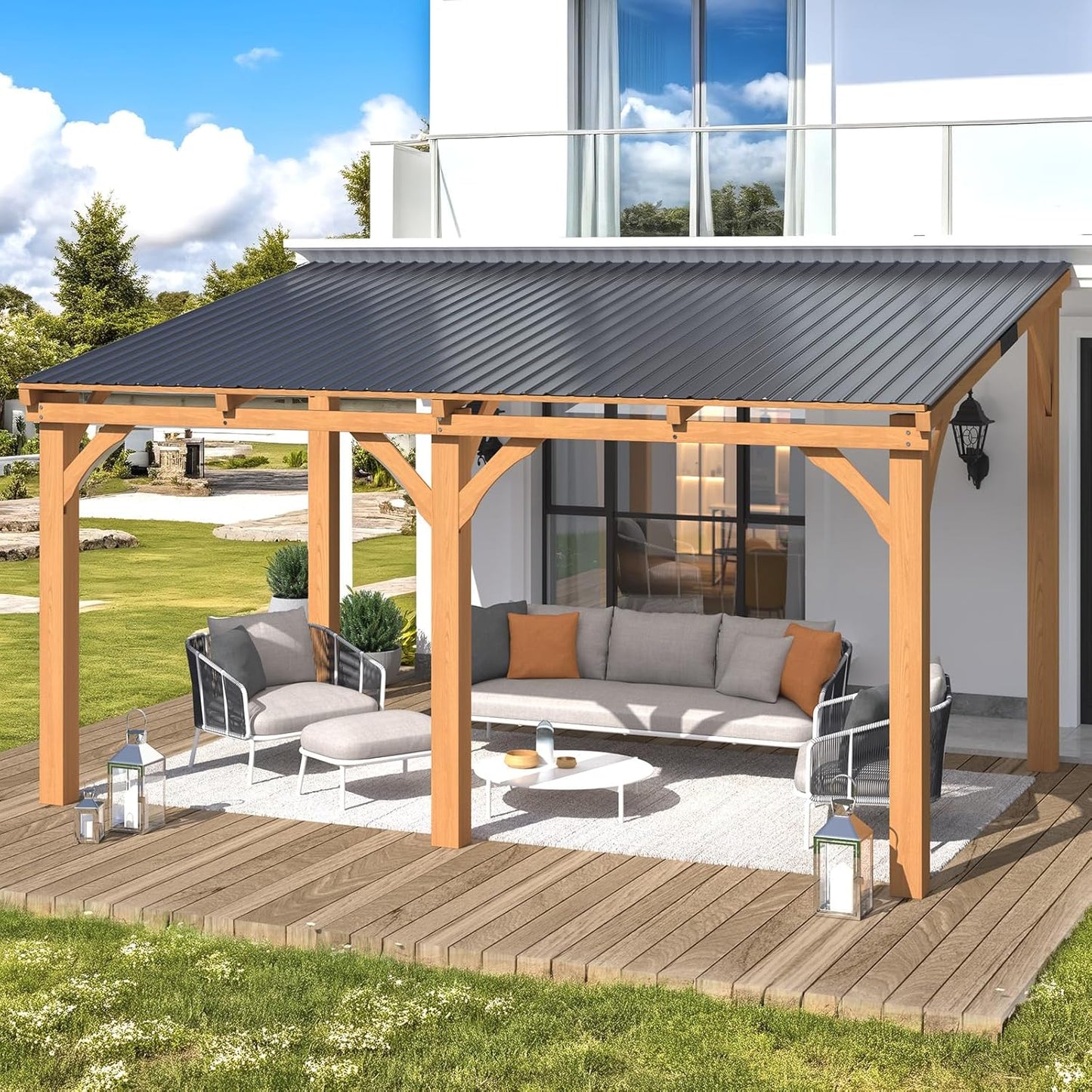YODOLLA Wall Mounted Outdoor Wood Gazebo for Patio