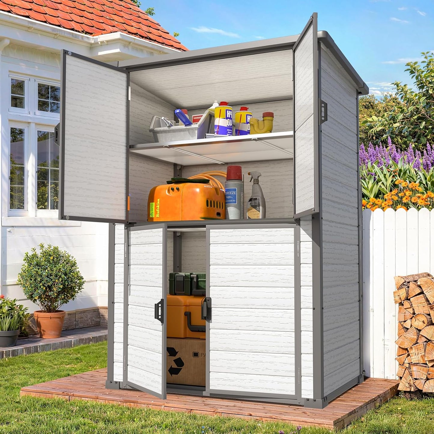 YODOLLA Outdoor Resin Storage Cabinet Waterproof with Shelves