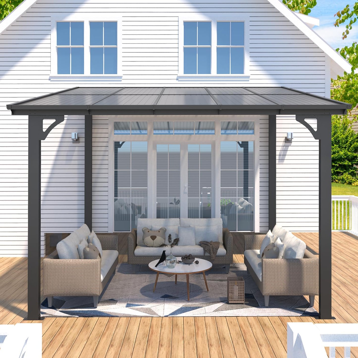 YODOLLA 10' x 8' Lean to Gazebo Pergola for Patio, Dark Grey