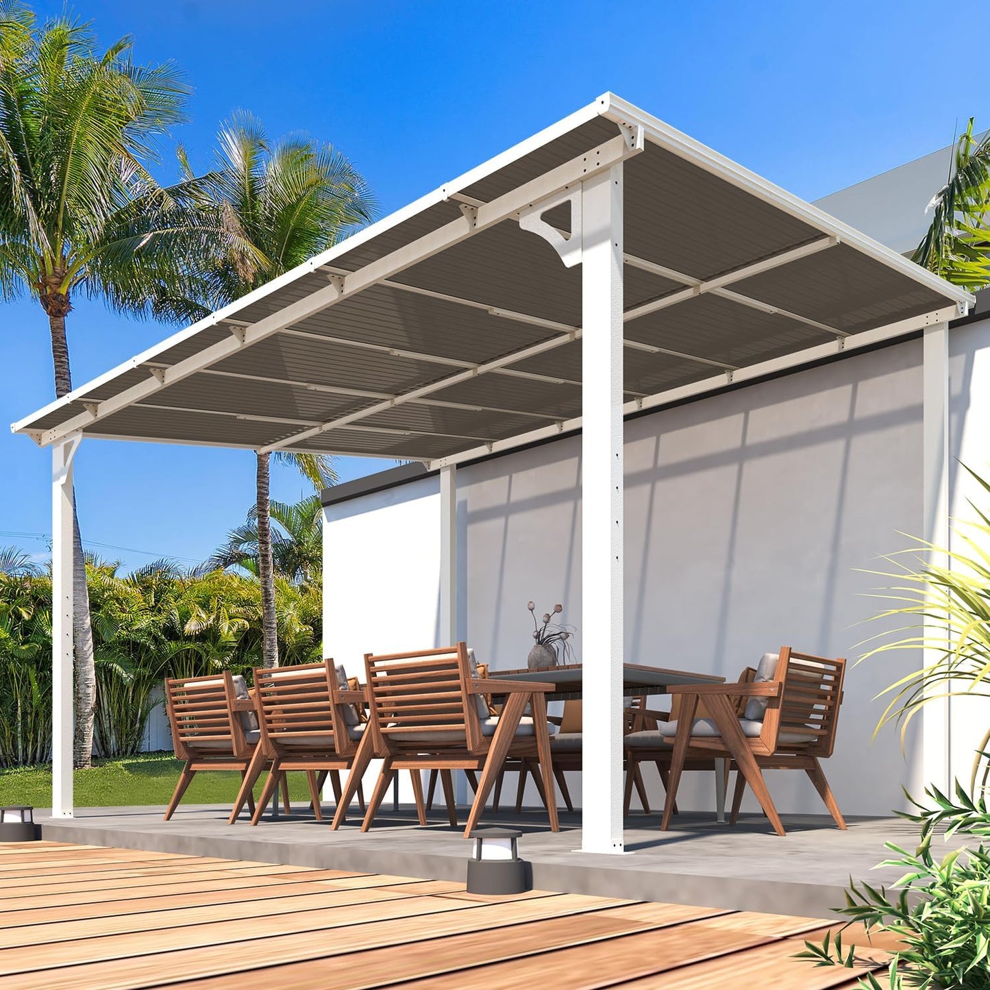 YODOLLA 12’ x 10’ Hard Top Lean to Gazebos Pergola, White