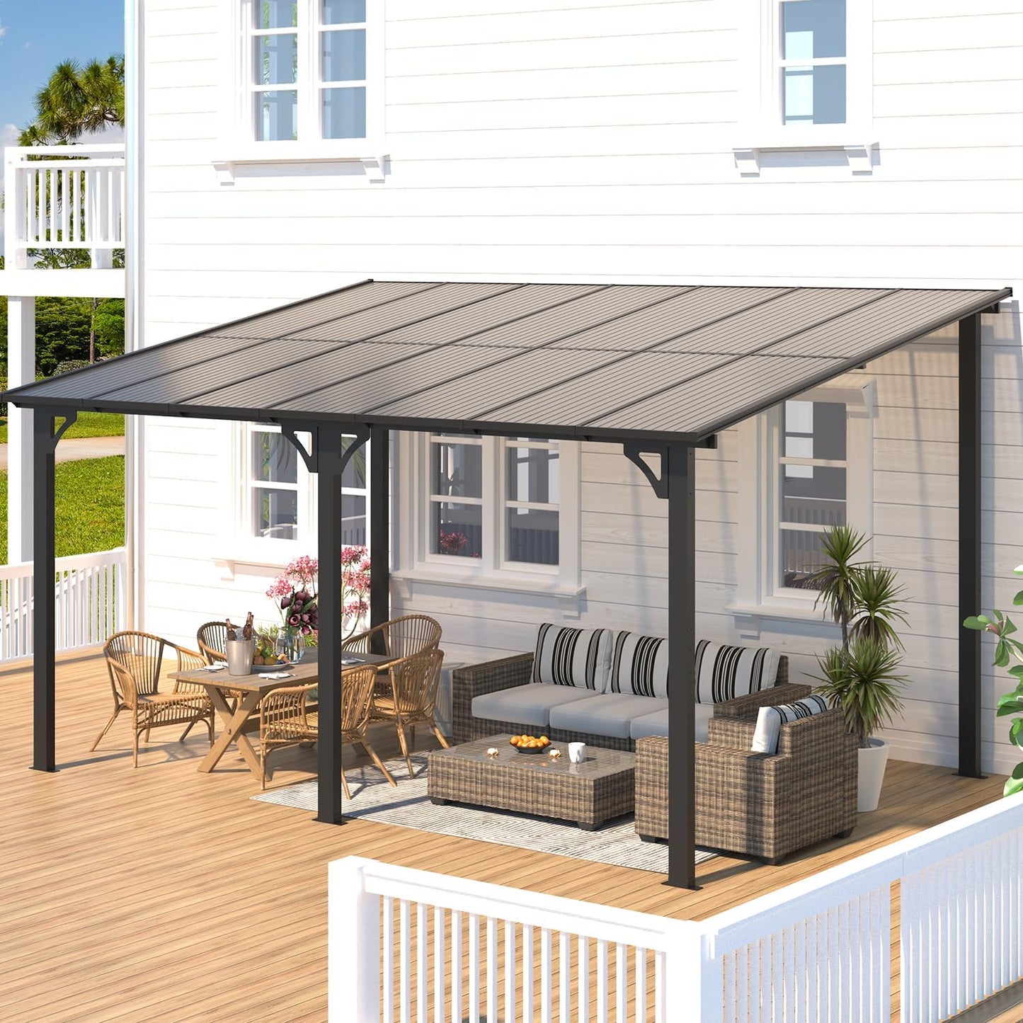 YODOLLA 14' x 10' Hard Top Lean to Gazebo for Patio, Dark Gray