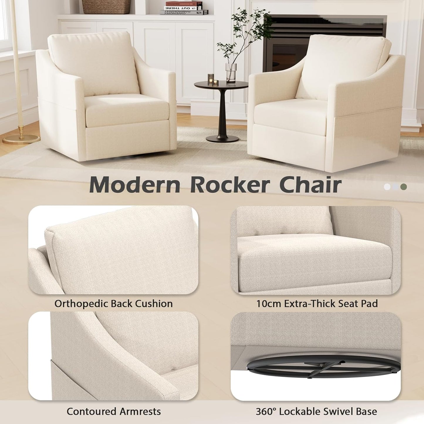YODOLLA Swivel Armchair Fabric Accent Chair Nursery Rocking Chairs