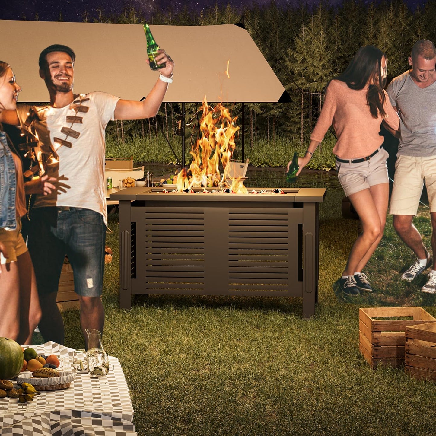 YODOLLA 43 Inch Metal Fire Pit Table Outdoor Fireplaces with Waterproof Cover,
