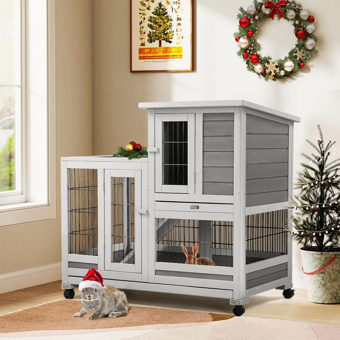 YODOLLA 37'' Rabbit Hutch Pet House Guinea Pig House Rabbit Cage