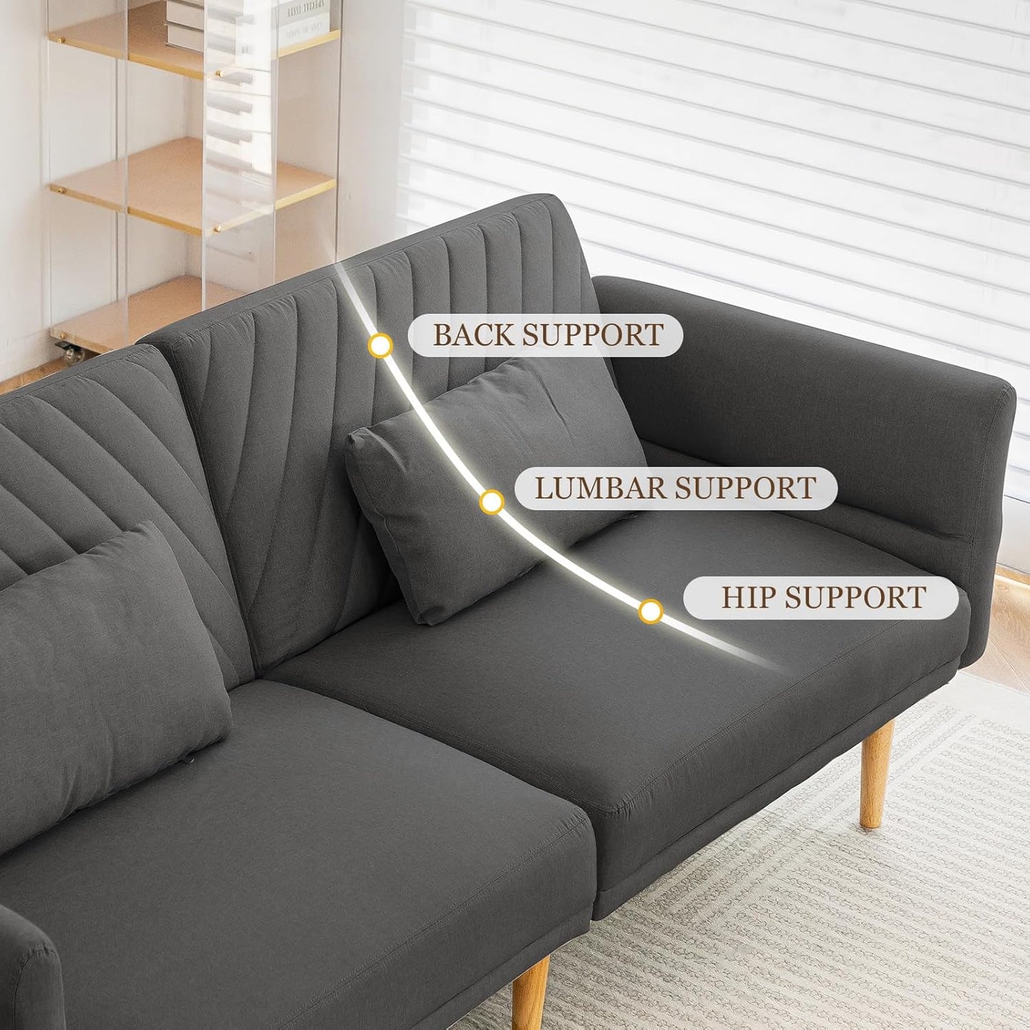 YODOLLA 77" Convertible Futon Sofa Bed 3-in-1 Sleeper Sofa Couch, Dark Grey