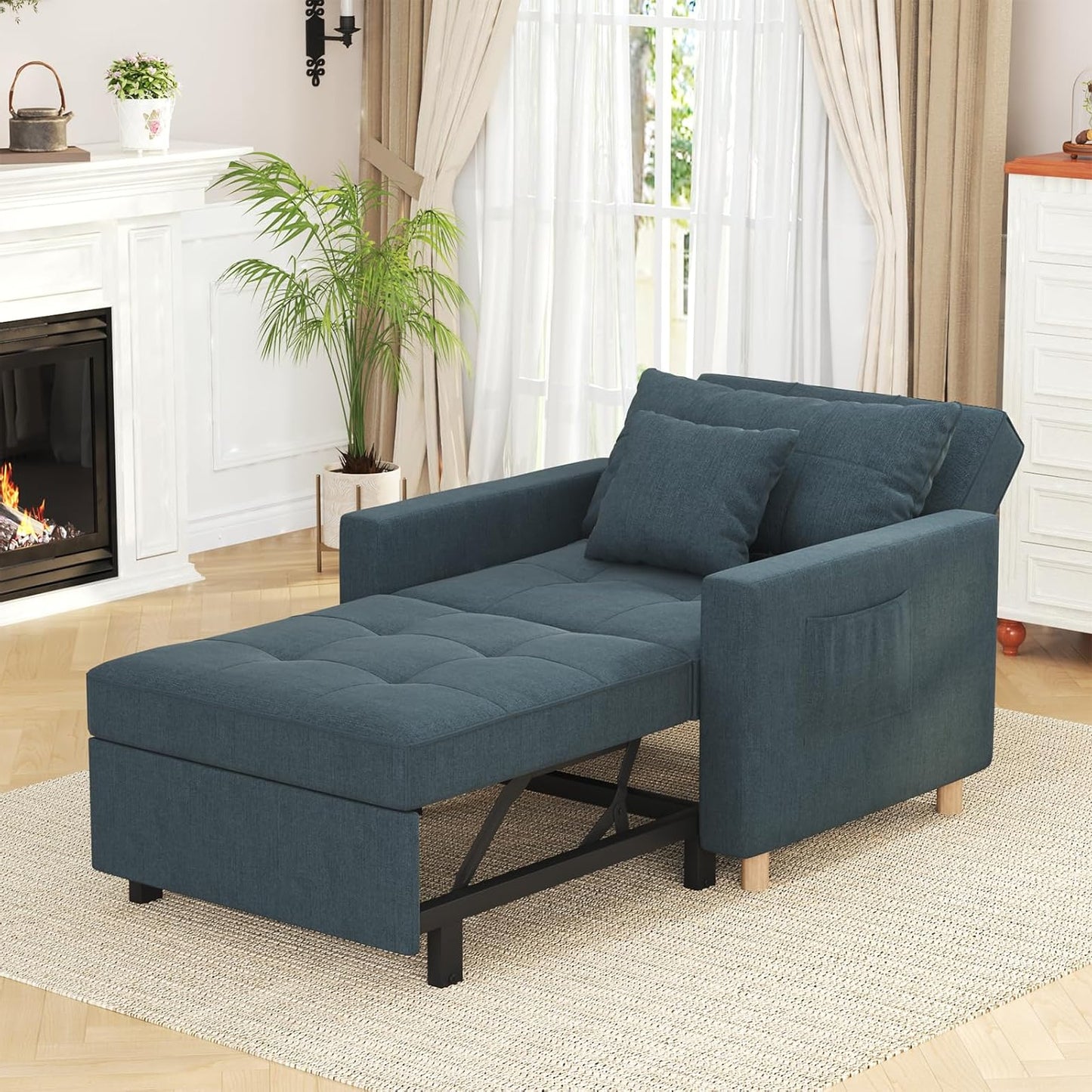 YODOLLA 36" Convertible Chair Bed, Blue