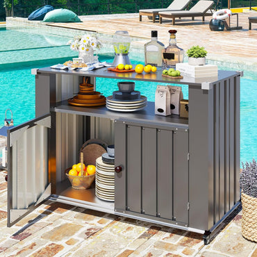 YODOLLA Outdoor Grill Table with Storage Cabinet Weatherproof, Dark Gray
