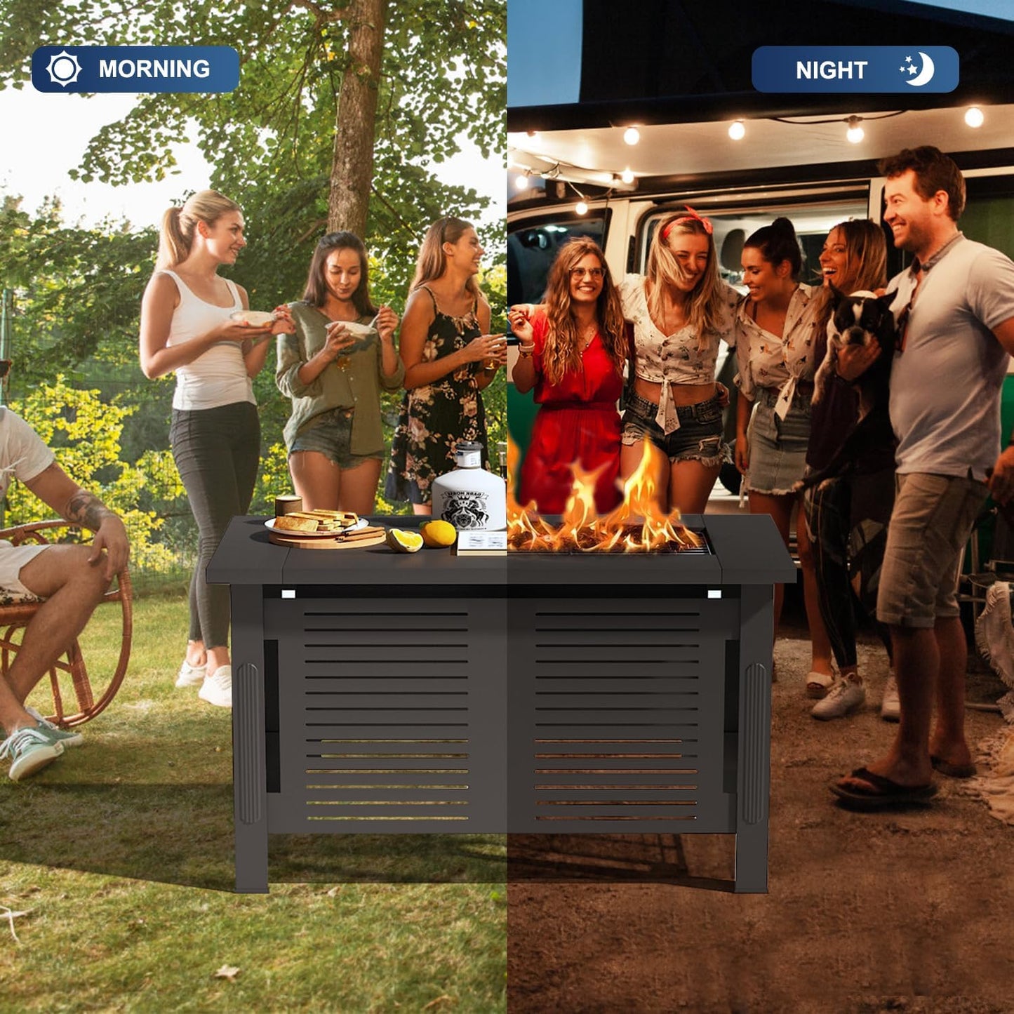 YODOLLA 43 Inch Metal Fire Pit Table Outdoor Fireplaces with Waterproof Cover,