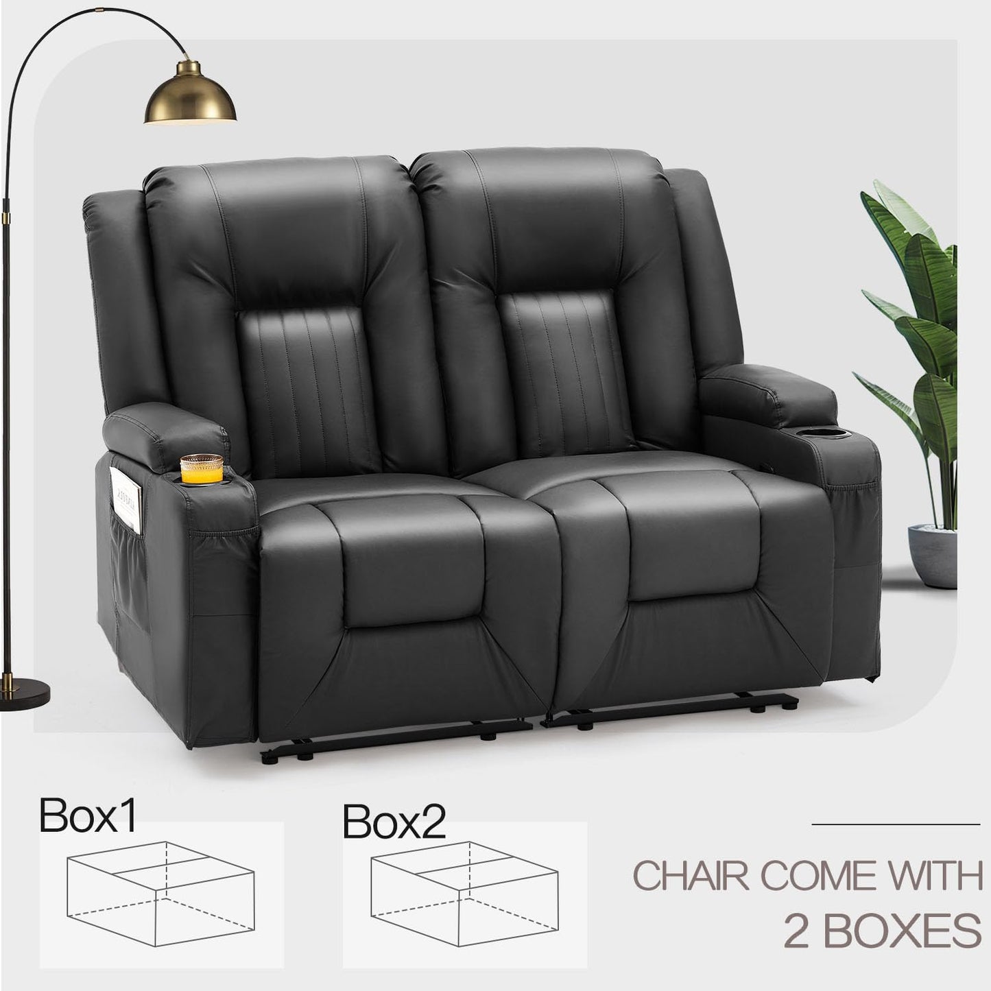 YODOLLA Reclining Loveseat Double Recliner Home Theater Seating, Black