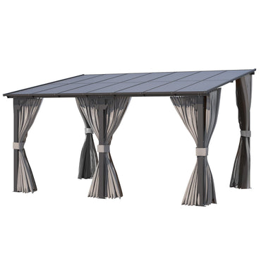 YODOLLA 14’ x 10’ Wall-Mounted Lean to Pergola Gazebo with Curtains and Netting