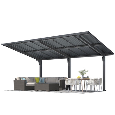YODOLLA 16'x10' Outdoor Lean to Hardtop Metal Carport Gazebo Freestanding Pergolas