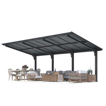 YODOLLA 20'x10' Outdoor Lean to Hardtop Metal Carport Gazebo Freestanding Pergolas
