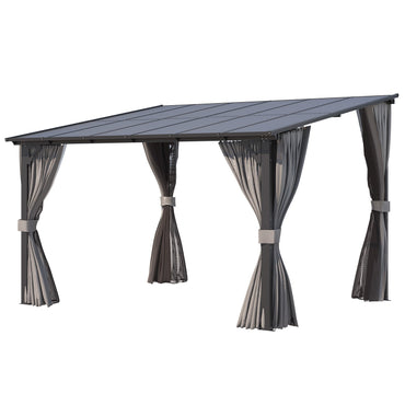 YODOLLA 12’ x 10’ Wall-Mounted Lean to Pergola Gazebo with Curtains and Netting