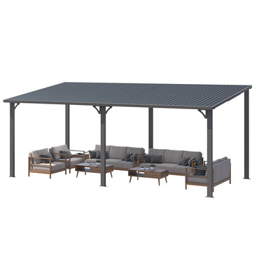 YODOLLA 20' x 10' Pergola Hardtop Gazebo Wall-Mounted Heavy Duty Lean to Metal Awnings Gazebos