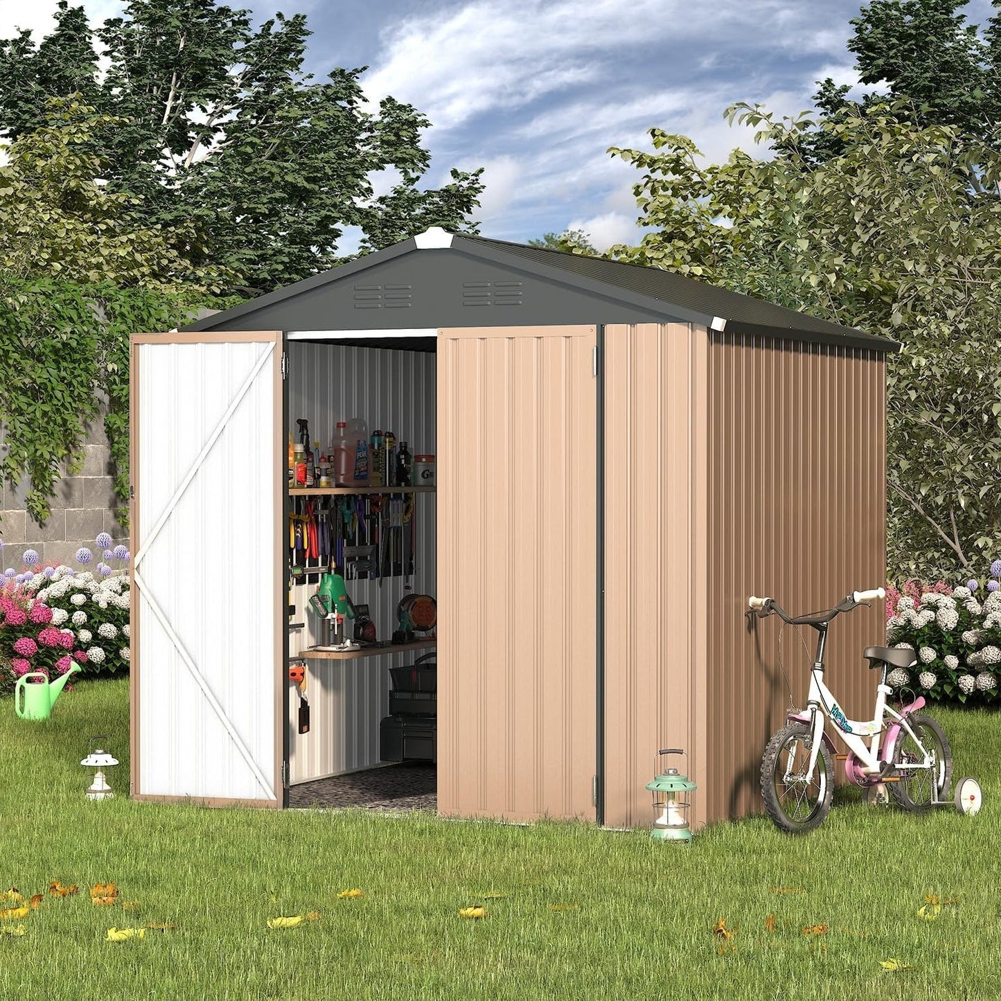 YODOLLA 7' x 7' Storage Metal Shed, Grey
