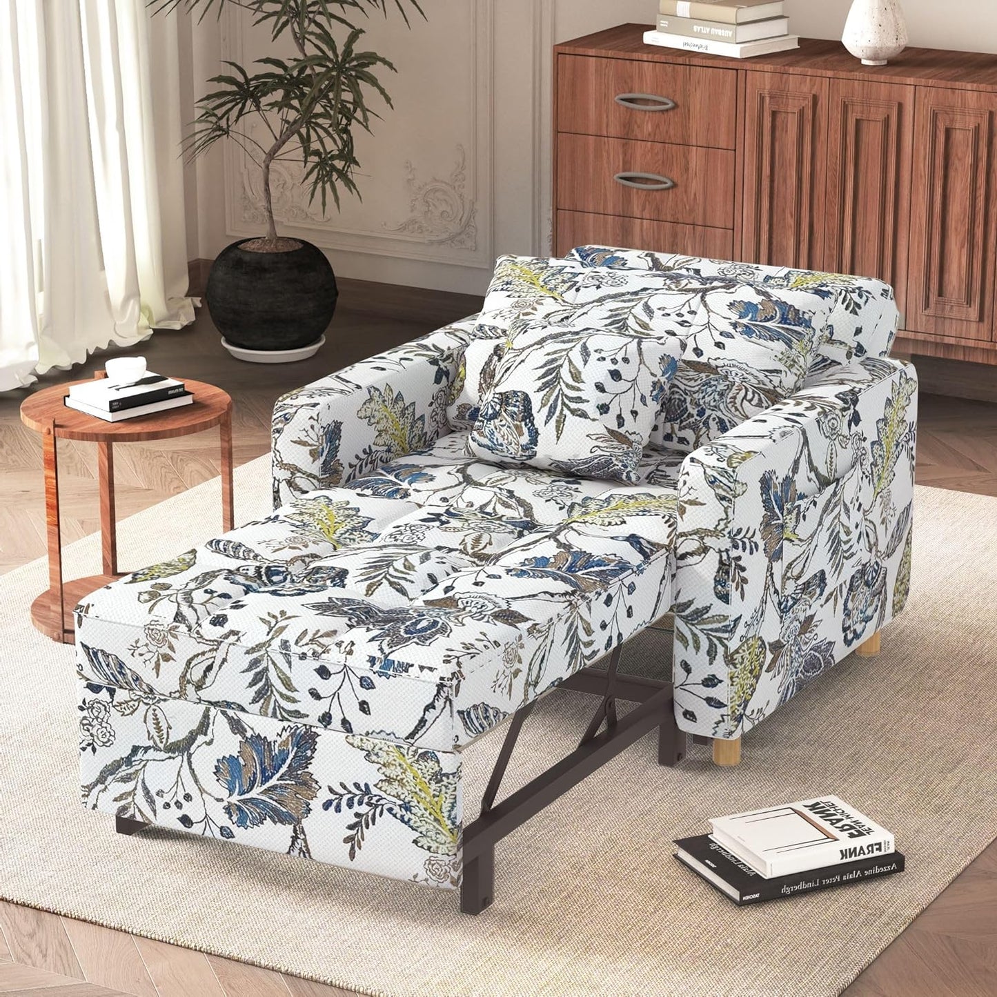 YODOLLA 3-1 Convertible Chair Bed Pull Out Single Sofa Bed, Floral