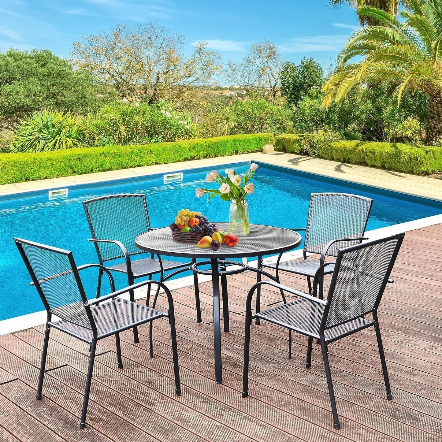 YODOLLA 5 Piece Outdoor Dining Sets with 1.73" Umbrella Hole